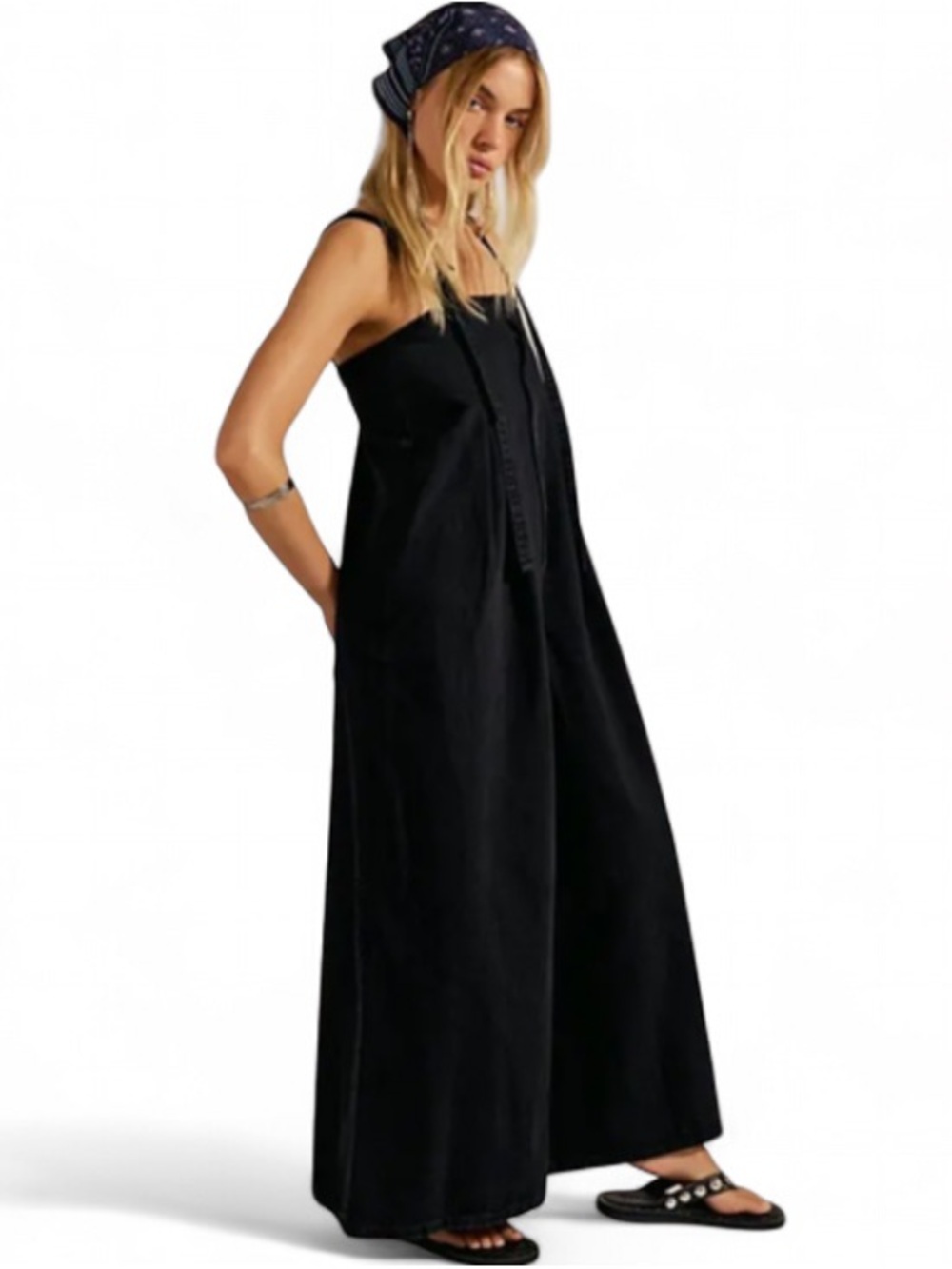 Free People We The Free Lumy One Piece Jumpsuit Wide Leg Black NWOT M - Picture 2 of 7